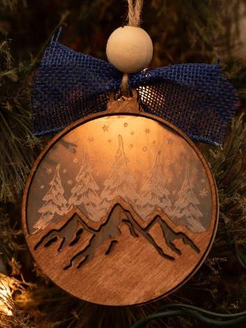 Mountain Majesty Christmas Ornament for wholesale by Timeless Engraving