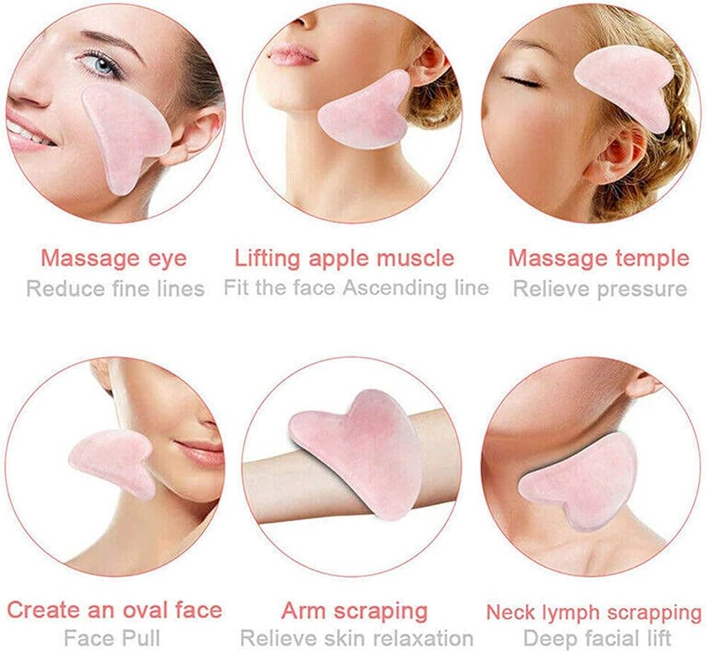 Bare Pits - Wholesale Gua Sha Tool - Rose Quartz or Jade Face & Body Roller Gua Sha Set3