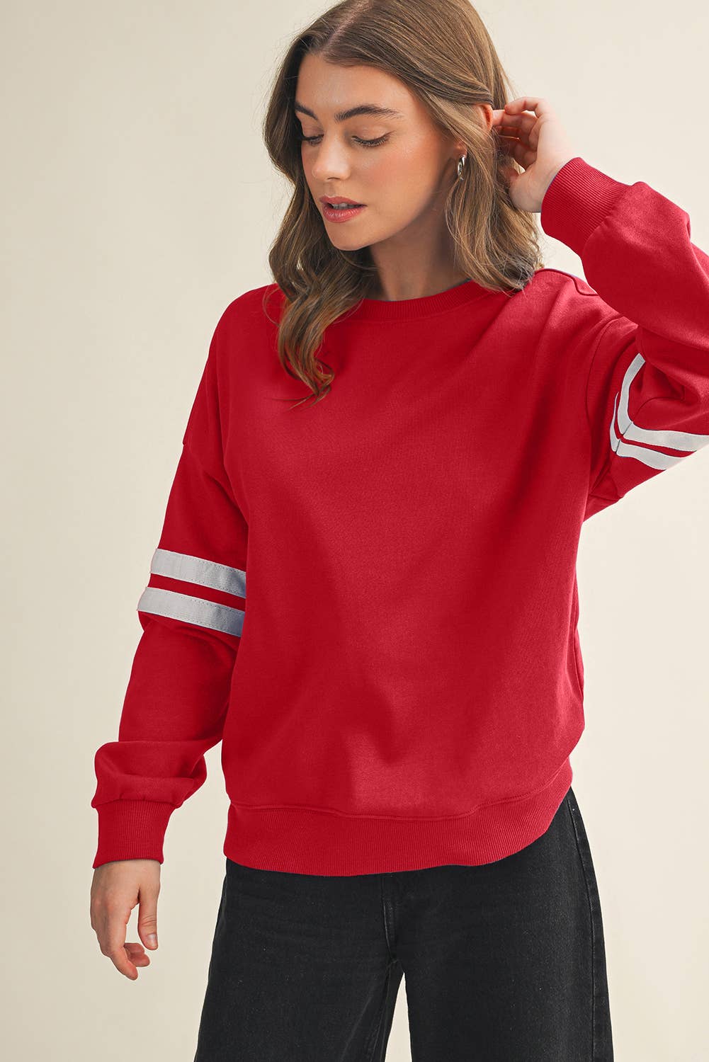 Aapparella - Wholesale Shirt - Women's - Striped Detail Drop Shoulder Oversized Sweatshirt | S-XL36