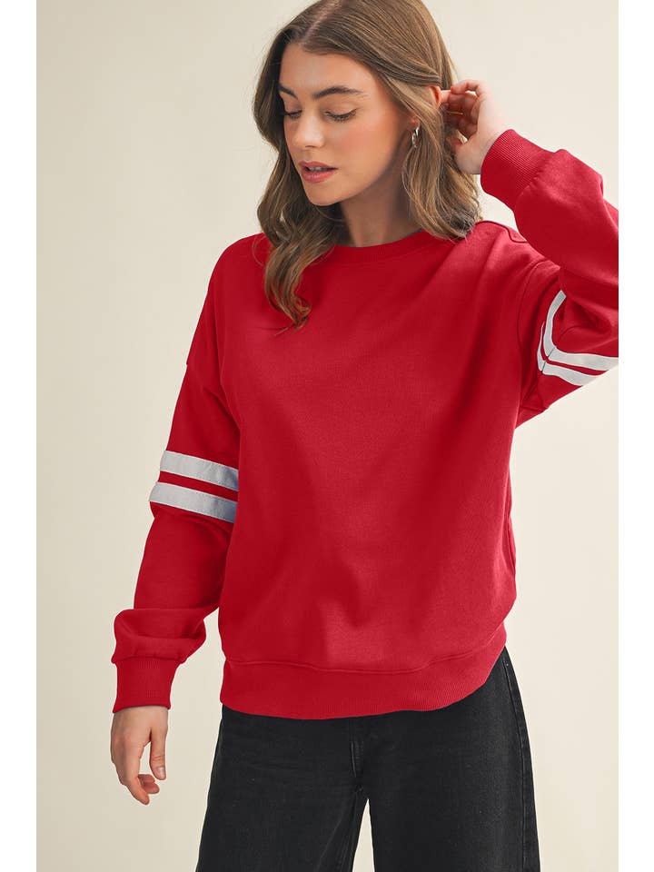 Aapparella - Wholesale Shirt - Women's - Striped Detail Drop Shoulder Oversized Sweatshirt | S-XL36