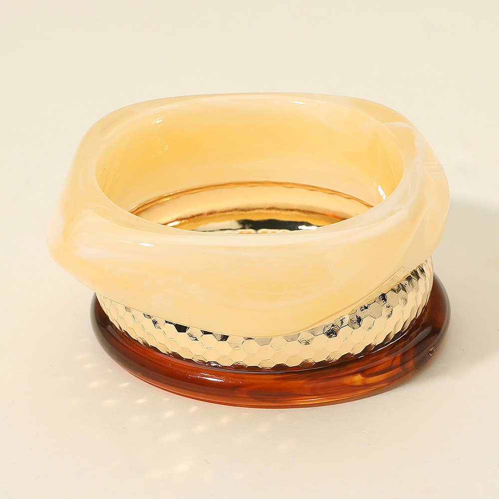 Sensibling Corp. – Großhandel Schmucksets – 3PCS - Chunky abstrakte Harz gehämmerte Metallarmreif mehrschichtige Armbänder2