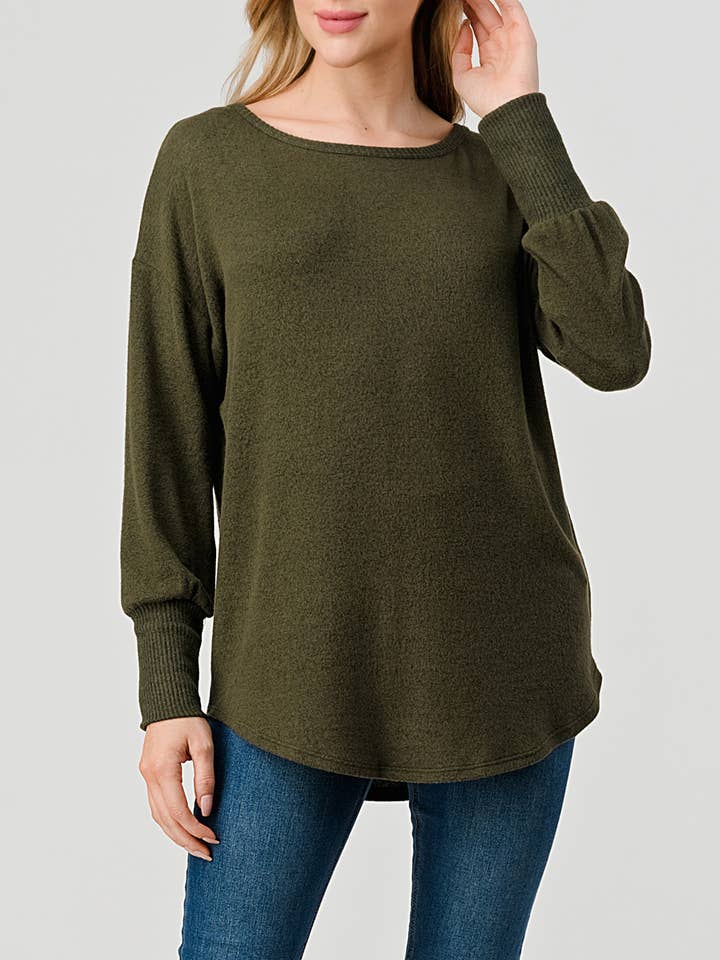 Long Sleeve Loose Fit Brushed Knit Top, T656 for wholesale by Heimious