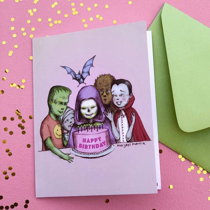Happy Birthday Darling Monster- Blank Greeting Card 4 1/4" X for wholesale by Marybel Martin