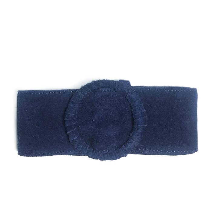 Navy Womens' Soft Silky Suede Leather Buckle Dress Belt for wholesale by Hydestyle London