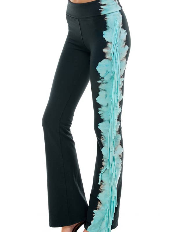 Tri Color Dip Dye Side Fringe Western Yoga Pants for wholesale by T-Party