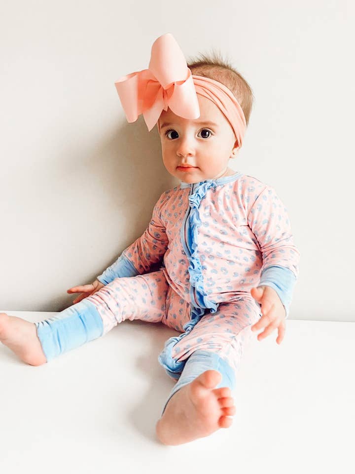 Laree + Co. - Wholesale Sleepsuit - Baby - Lillian Leopard Bamboo Ruffle Triple-Zip Convertible Footie5