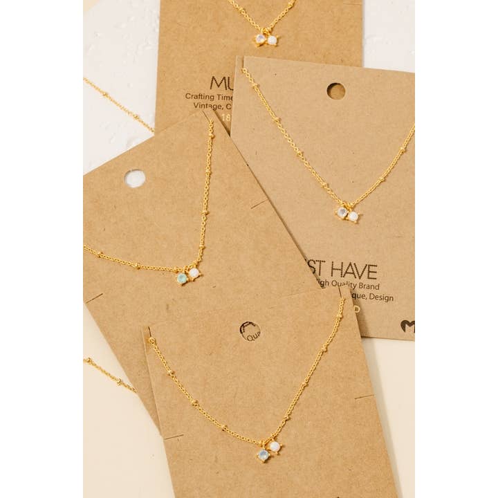 Fame Accessories - Wholesale Pendant/Charm Necklace - Gold Dipped Cz And Opal Charms Chain Necklace