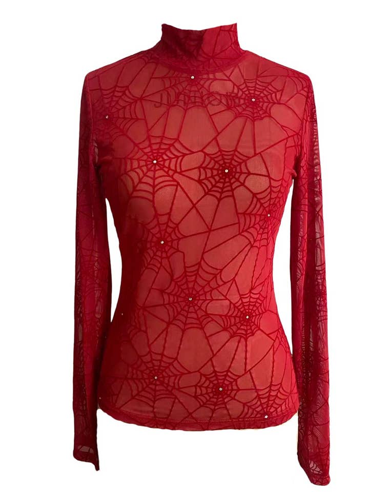 Haut en toile d'araignée transparente Glamour-Web Rouge - PRÉCOMMANDE pour la vente par The Oblong Box Shop™