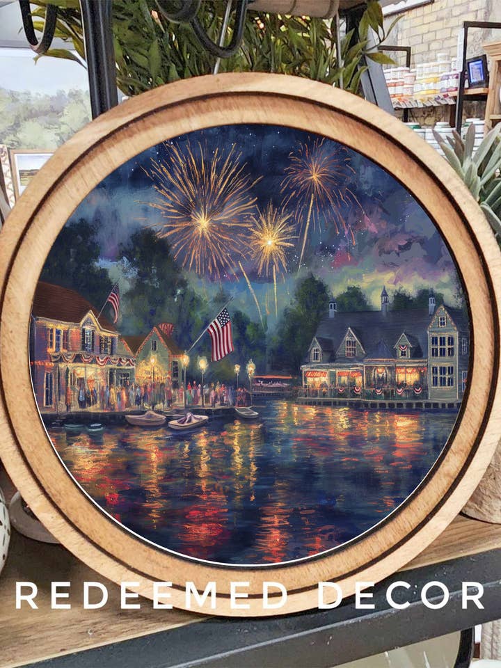 8" Round 4th Of July Art for wholesale by Redeemed Decor