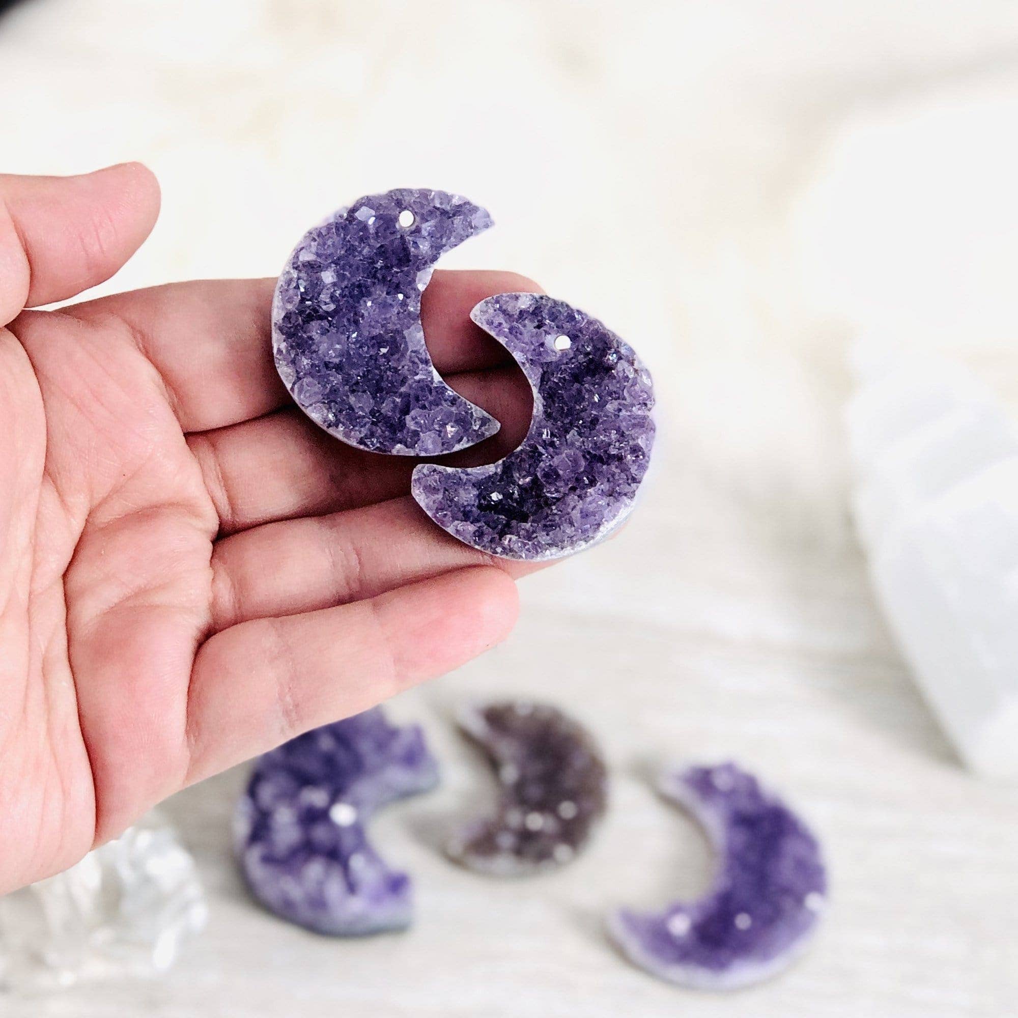 Rock Paradise - Wholesale Spiritual Stone/Crystal - Crystal Amethyst Moon Crescent Druzy Drilled RK234