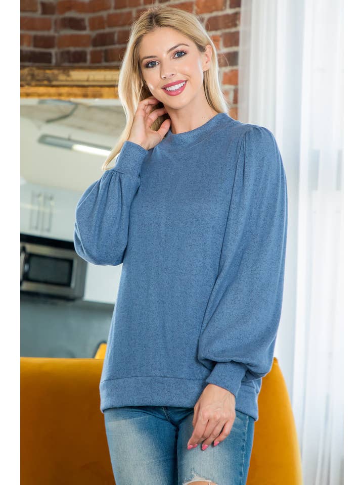 You & Me - Vente Haut en maille – femme - VENTE ! ! ! PPT21143 - HAUT À MANCHES BOUFFANTES À COL ROND - ANTHRACITE60