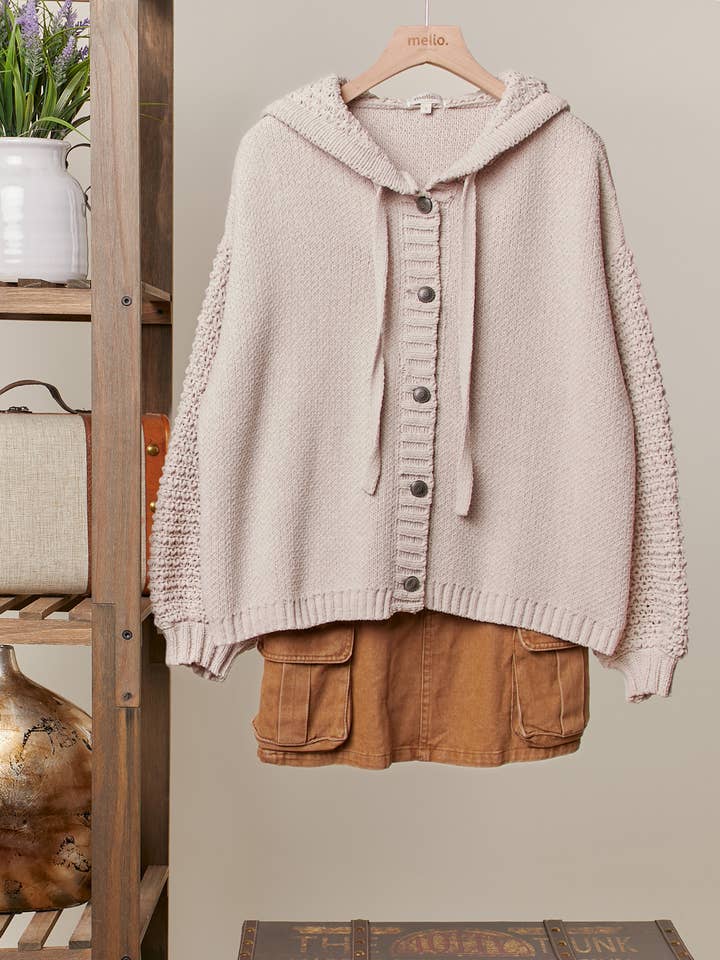 Waffle Stitch Knit Hoodie Cardigan for wholesale by Mello.