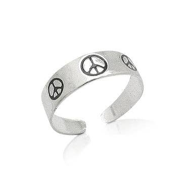 Polished Sterling Silver Toe Ring with Enameled Peace Signs for wholesale by Silver Insanity