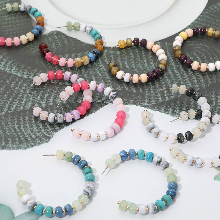 Gold Dipped Hypoallergenic Bold Beaded Hoop Earrings for wholesale by Sensibling Corp.