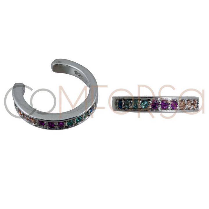Sterling Silver 925 Gold-Plated Ear Cuff Colourful Zirconias for wholesale by COM FORSA SL