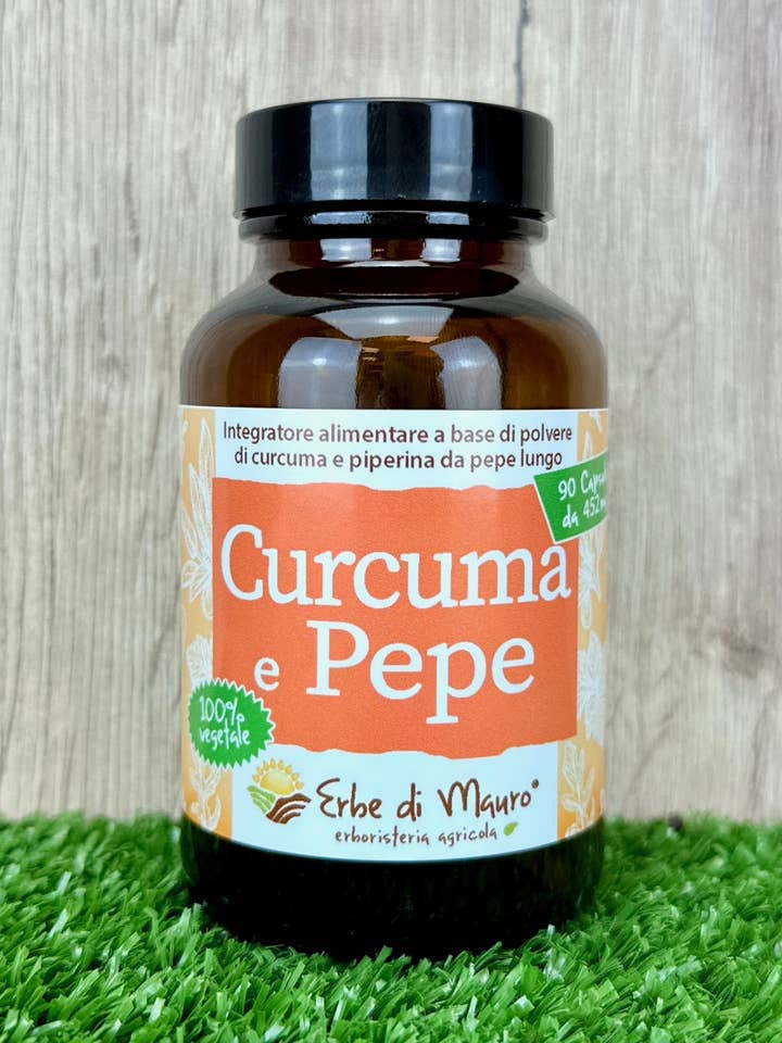 Turmeric and piperine dietary supplement in capsules for wholesale by Erbe di Mauro