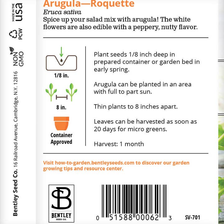 Bentley Seed Co. - Wholesale Plant Seeds - Arugula, Roquette Seed Packets1