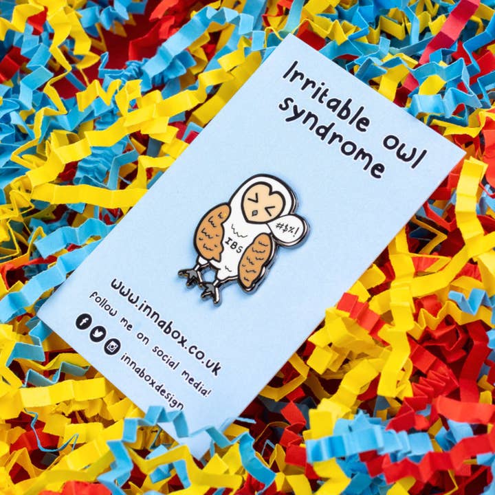 Innabox Ltd - Wholesale Lapel Pin/Button - Irritable Owl Syndrome Enamel Pin - Irritable bowel syndrome (IBS)
