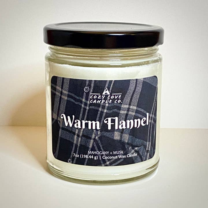 Warm Frannel | Vela de cera de coco de lujo de 7 onzas para venta al por mayor de Cozy Cove Candle Co LLC