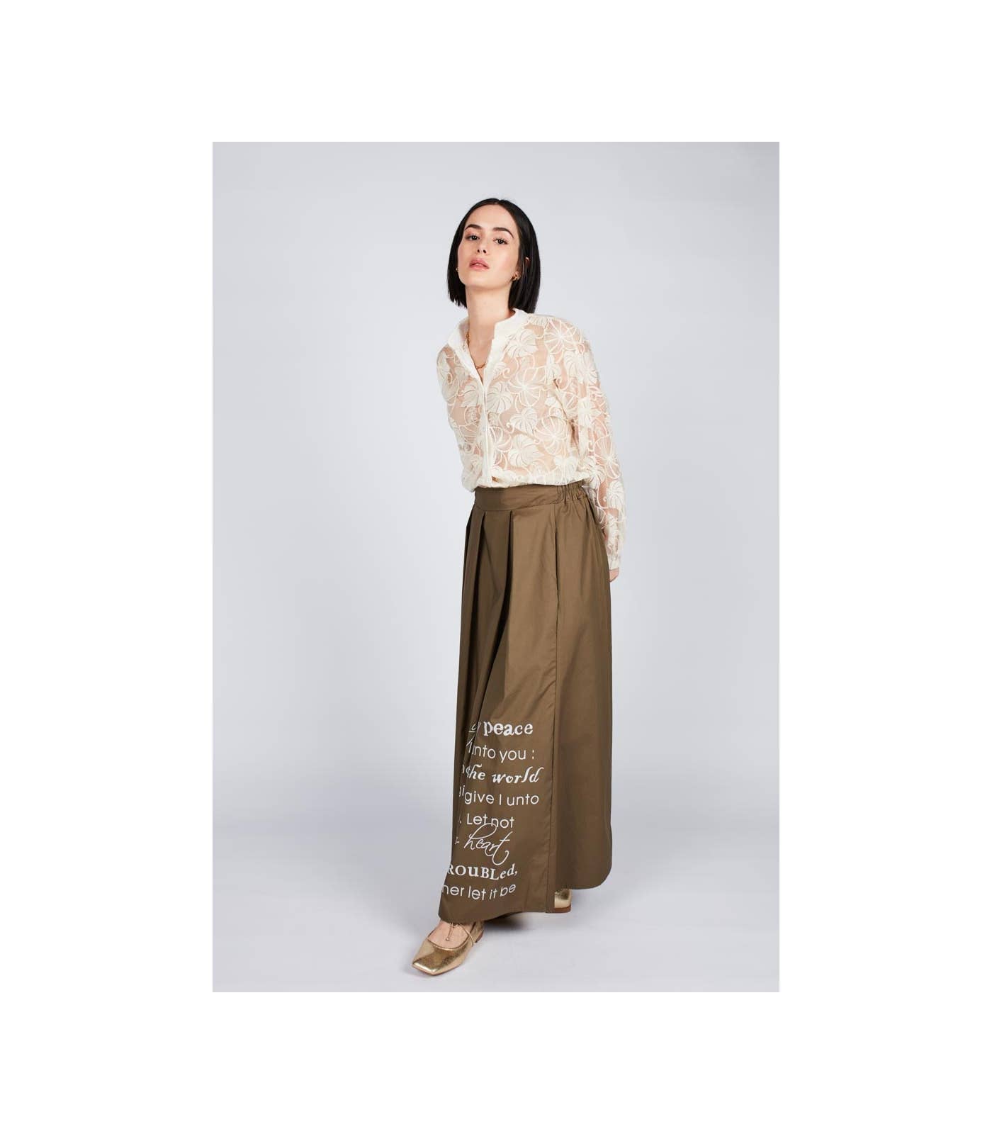 Khaki Poplin Long Skirt for wholesale on Faire1