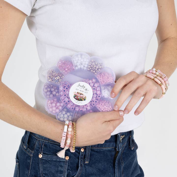 Jewelry Made by Me - Wholesale DIY Craft Kit - Blush Pink Metallic Block Letter and Polymer Heishi Bead Kit Box4