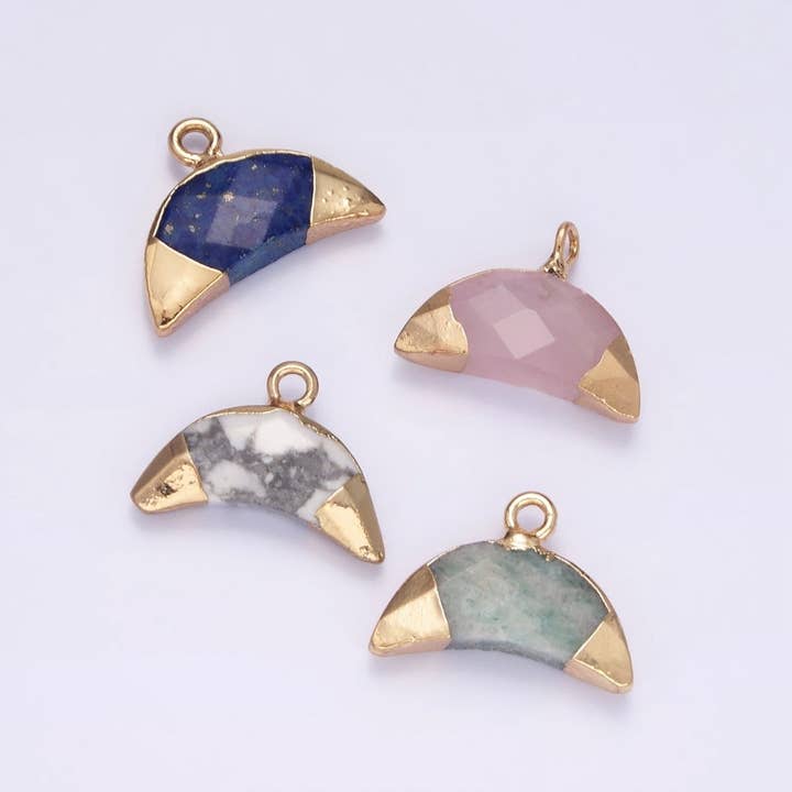 Ciondolo a forma di corno crescente in oro riempito 14K con lapislazzuli, amazzonite, quarzo rosa, howlite | N1745 - N1748 per la vendita all'ingrosso da parte di Aim Eternal