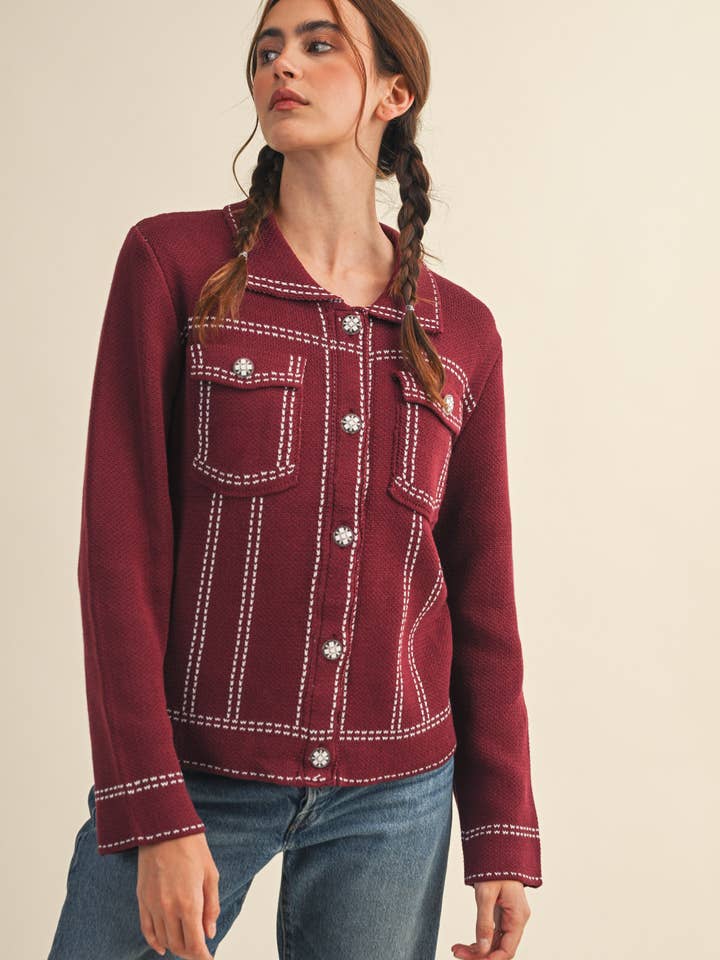 &MERCI - Wholesale Jacket - Women's - DENIM EFFECT KNIT SWEATER JACKET MSW1113025