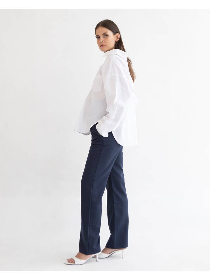 Navy Emma Overbelly Straight Maternity Pants for wholesale on Faire1
