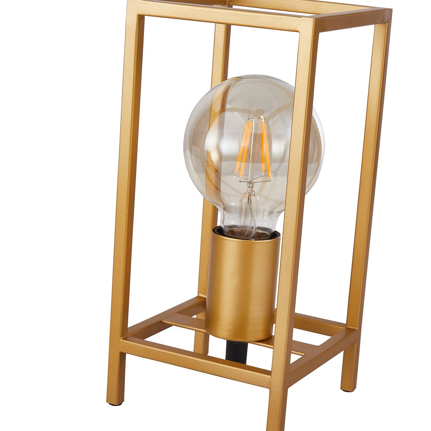 Happy Homewares – wholesale Accent/desk lamp – Vintage and Industrial Style Satin Gold Table Lamp with Rectangular Cage Design3