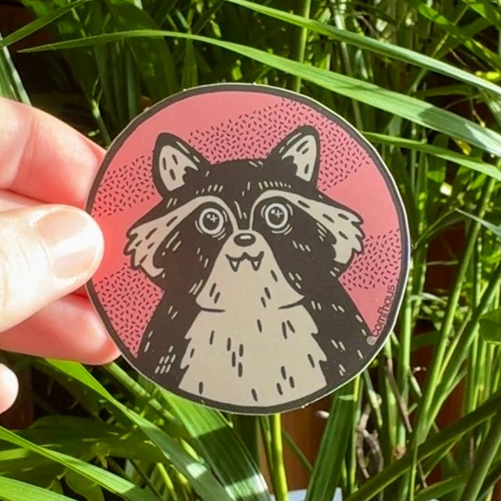 Raccoon Vinyl Sticker | Cozy Critters for wholesale by Comfhaus
