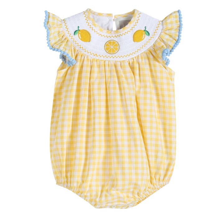 Lil Cactus - Wholesale Bodysuit (Non-Footed) - Baby - Yellow Gingham Lemon Smocked Flutter Romper