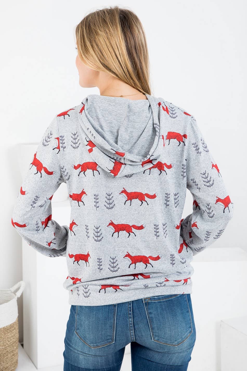 LA Soul - Venta al por mayor Sudadera con capucha - Mujer - Sudadera con capucha y bolsillo con estampado de zorros en toda la prenda4