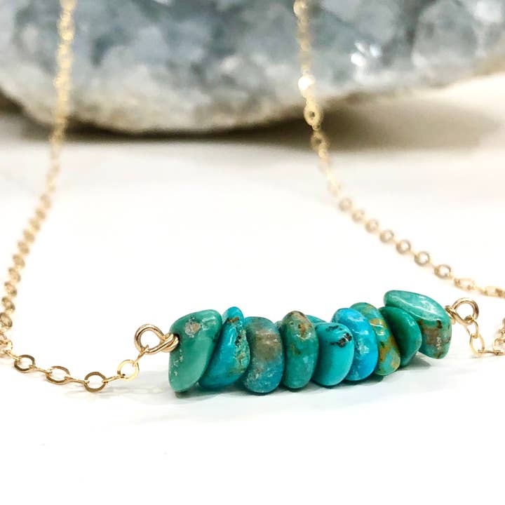 Genuine Raw Turquoise Bar Necklace-- Sagittarius & December Birthstone for wholesale by Moon Lotus Rising