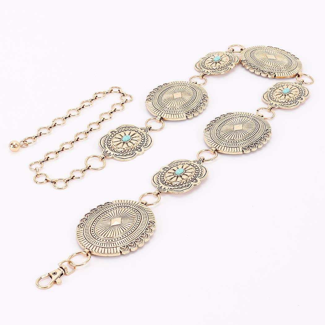 3AM BY H&D ACCESSORIES - Wholesale Belt - Women's - Vintage Style Engraved Medallion Chain Belt4
