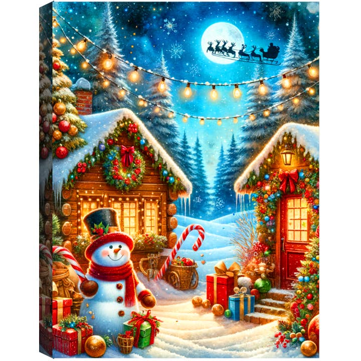 SNOWMAN VILLAGE 8X6IN LED CANVAS for wholesale by Classy Art Designs, LLC
