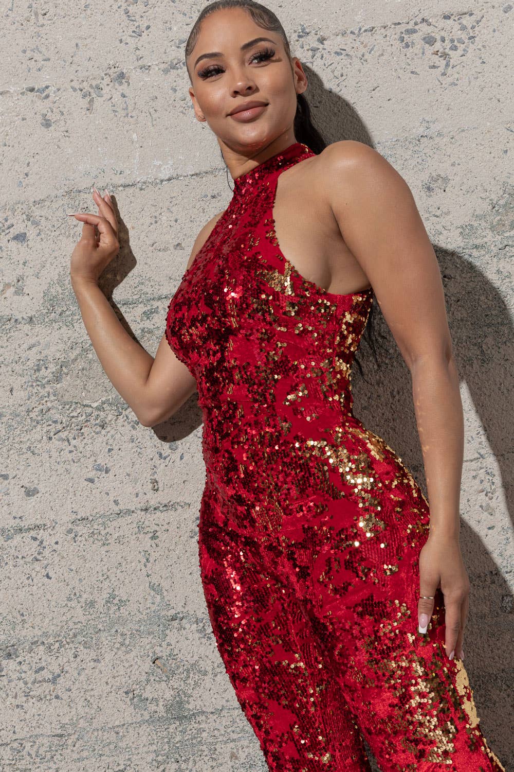 Melrose with Love - Wholesale Jumpsuit - Women's - BELL BOTTOM STRETCHY VELVET SEQUINS JUMPSUIT7