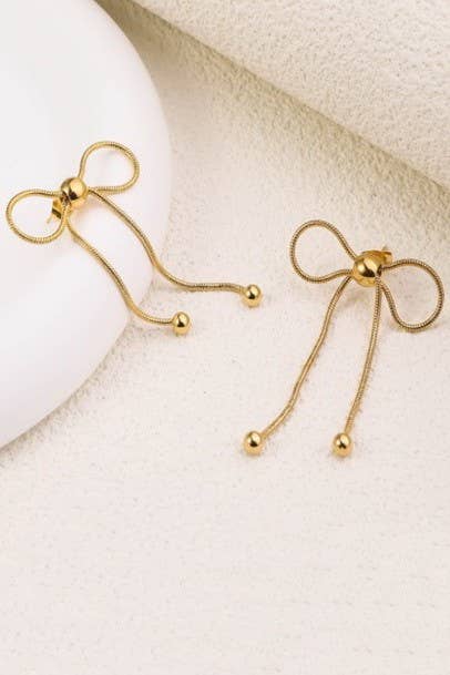 JOSSLYN by wall to wall - Wholesale Dangle Earrings - 18K STAINLESS STEEL TARNISH FREE BOW EARRINGS | 40E3303