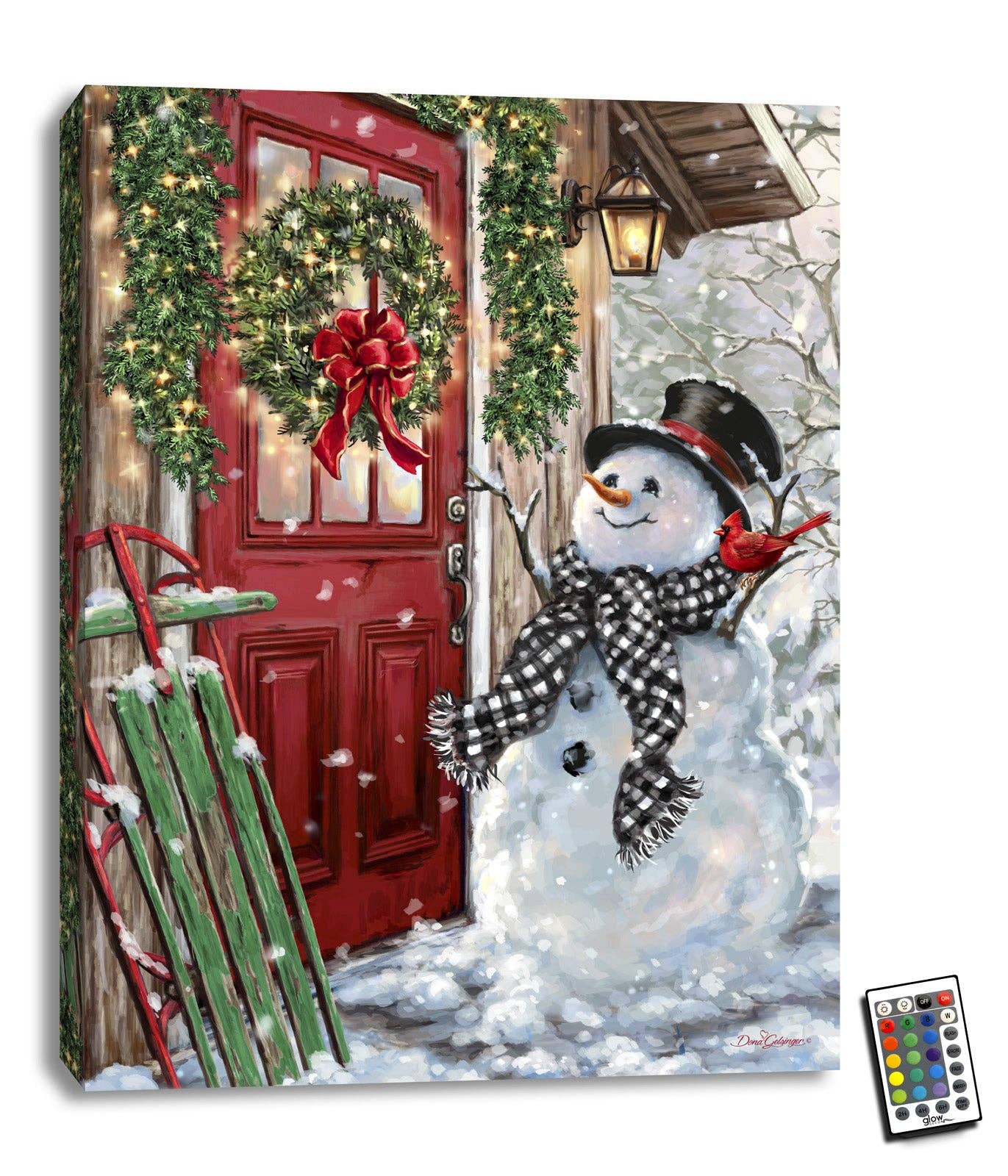 Glow Decor - Wholesale Christmas Wall Art - Front Porch Snowman 18x24 Fully Illuminated LED Wall Art0