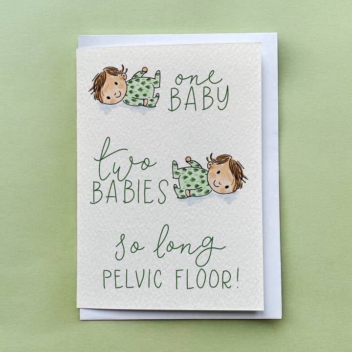 Sjovt nyt babykort, tvillinger nyfødt kort, farvel bækkenbund for engroshandel hos And Hope Designs - Cards, Stickers & Stationery