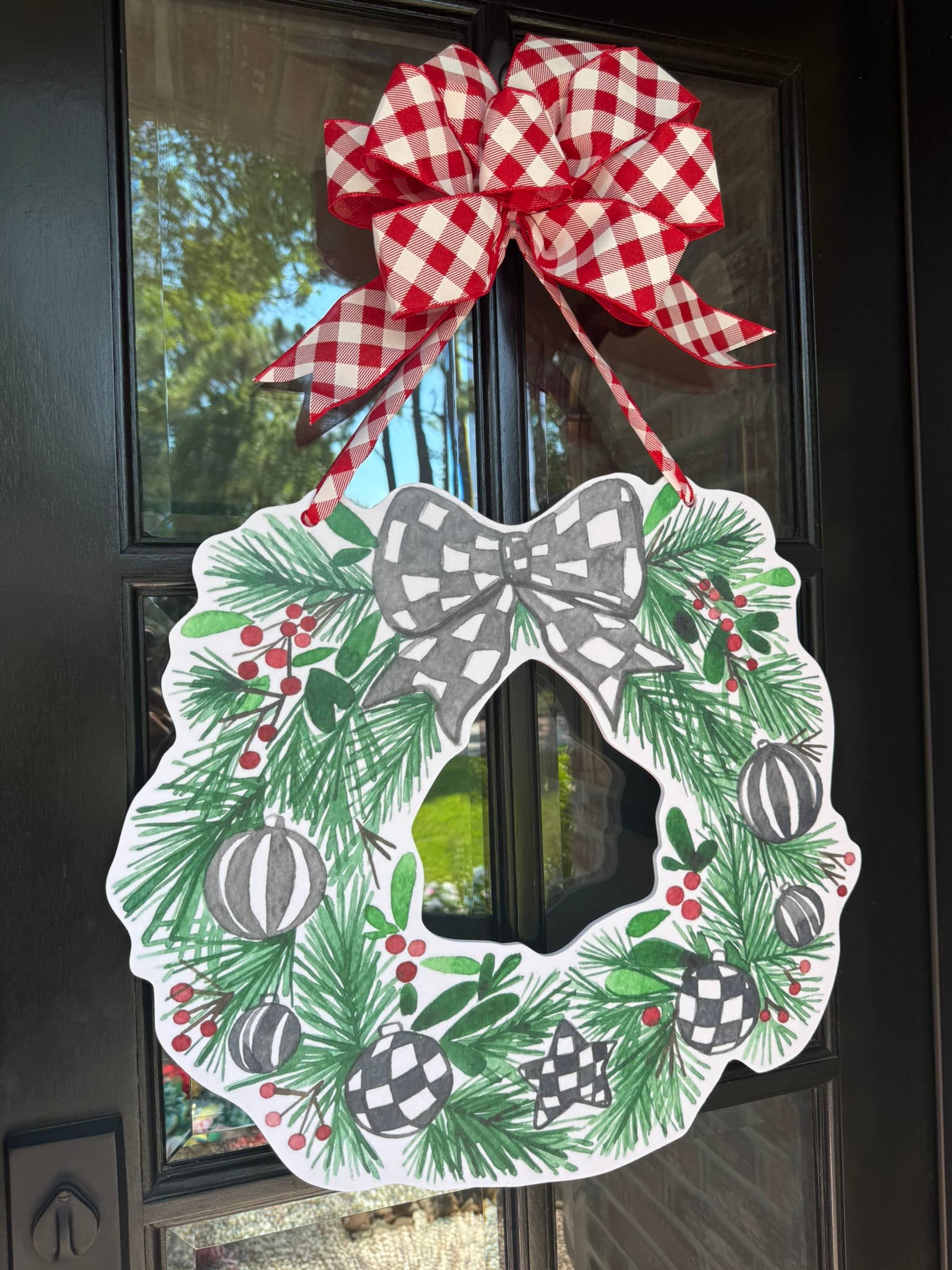 Home Themed Home - Wholesale Door Hanger - Wreath with Black and White Bow Door Hanger