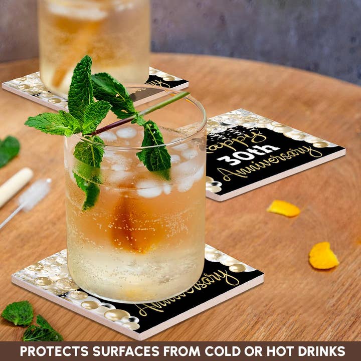 3dRose - Wholesale Coasters - 3dRose, Happy 30th Anniversary Glam Image Of Gold Balloons, Coaster2