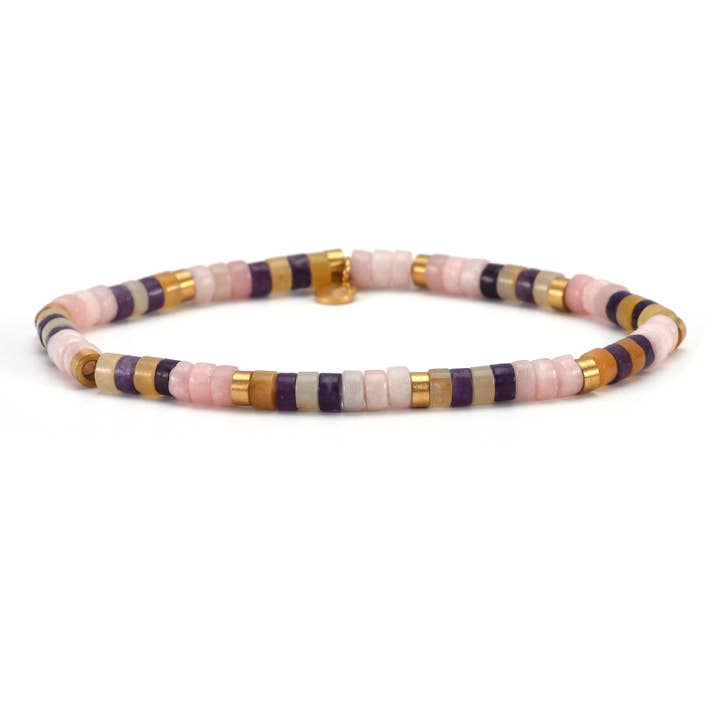 Stålarmbånd med heishi-perler 4mm pink opal ametyst sten for engroshandel hos SIXTY STONES