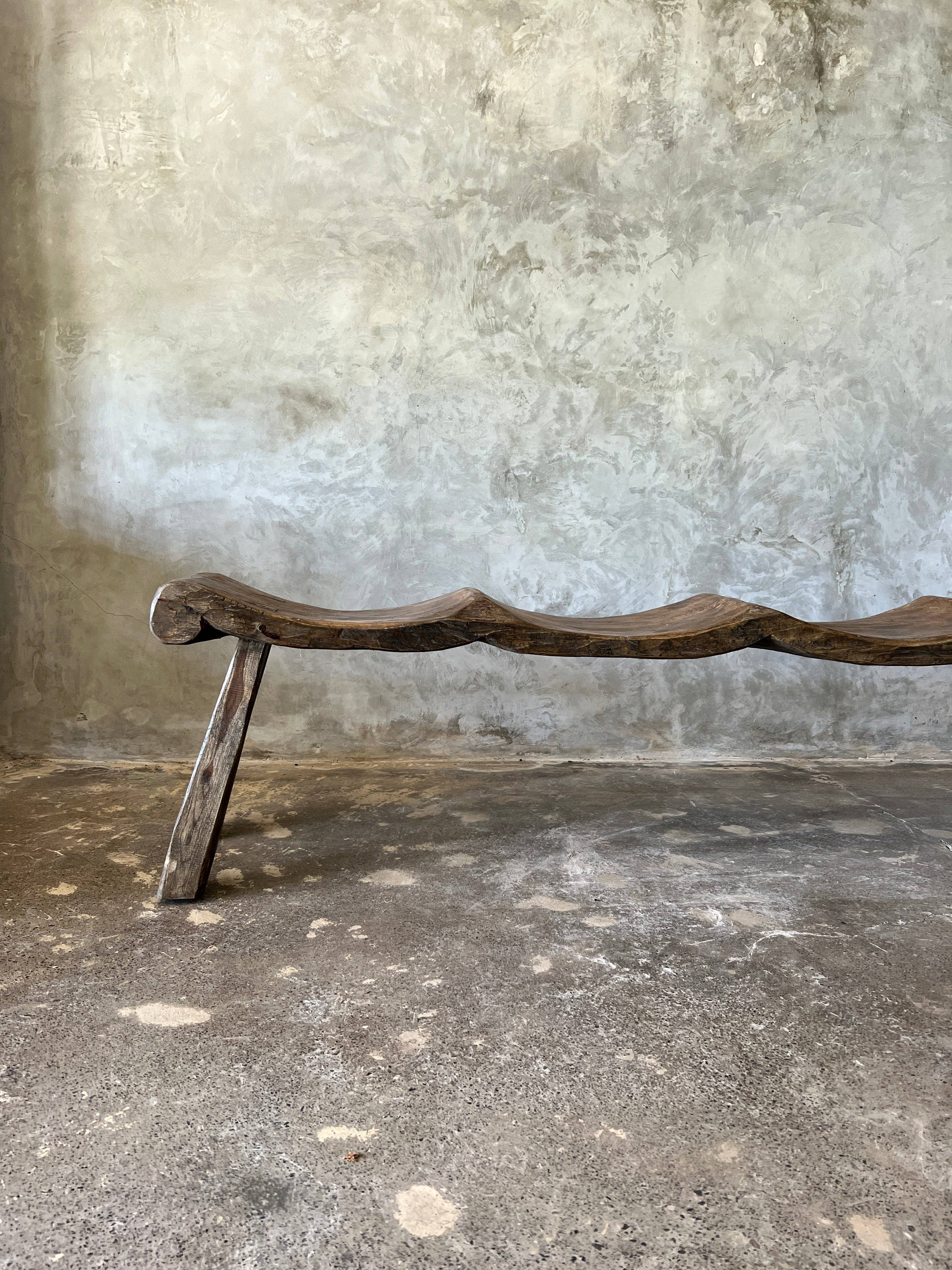 Office Objets – wholesale Bench – Large antique teak bench with 4 wavy seats H:46 W:30 L:1902