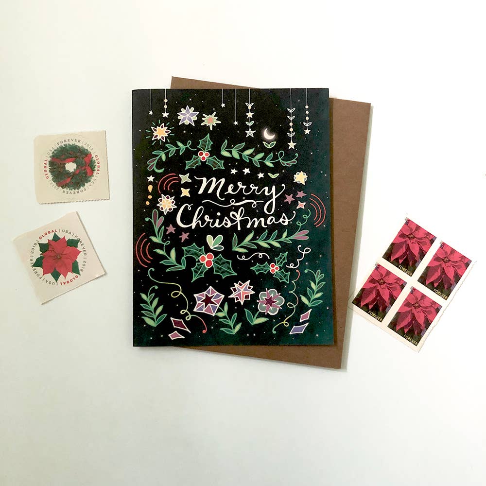 Cynla - Wholesale Christmas Card - BOX of 8 Merry Christmas Card -  holiday cards, holly xmas2