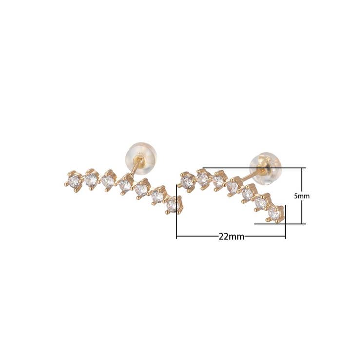Aim Eternal - Vente Clous d'oreille - Boucles d'oreilles Mini Connected Crystal Lining Studs Pierres en cristal CZ Chaîne plaquée or Boucles d'oreilles pour usage quotidien Bijoux P-2022