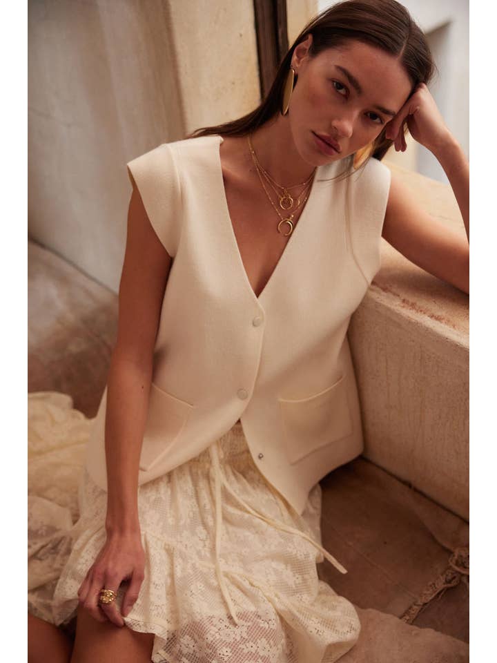 Promesa USA - Wholesale Cardigan - Women's - Solid V-Neck Cap-Sleeve Button-Front Cardigan2