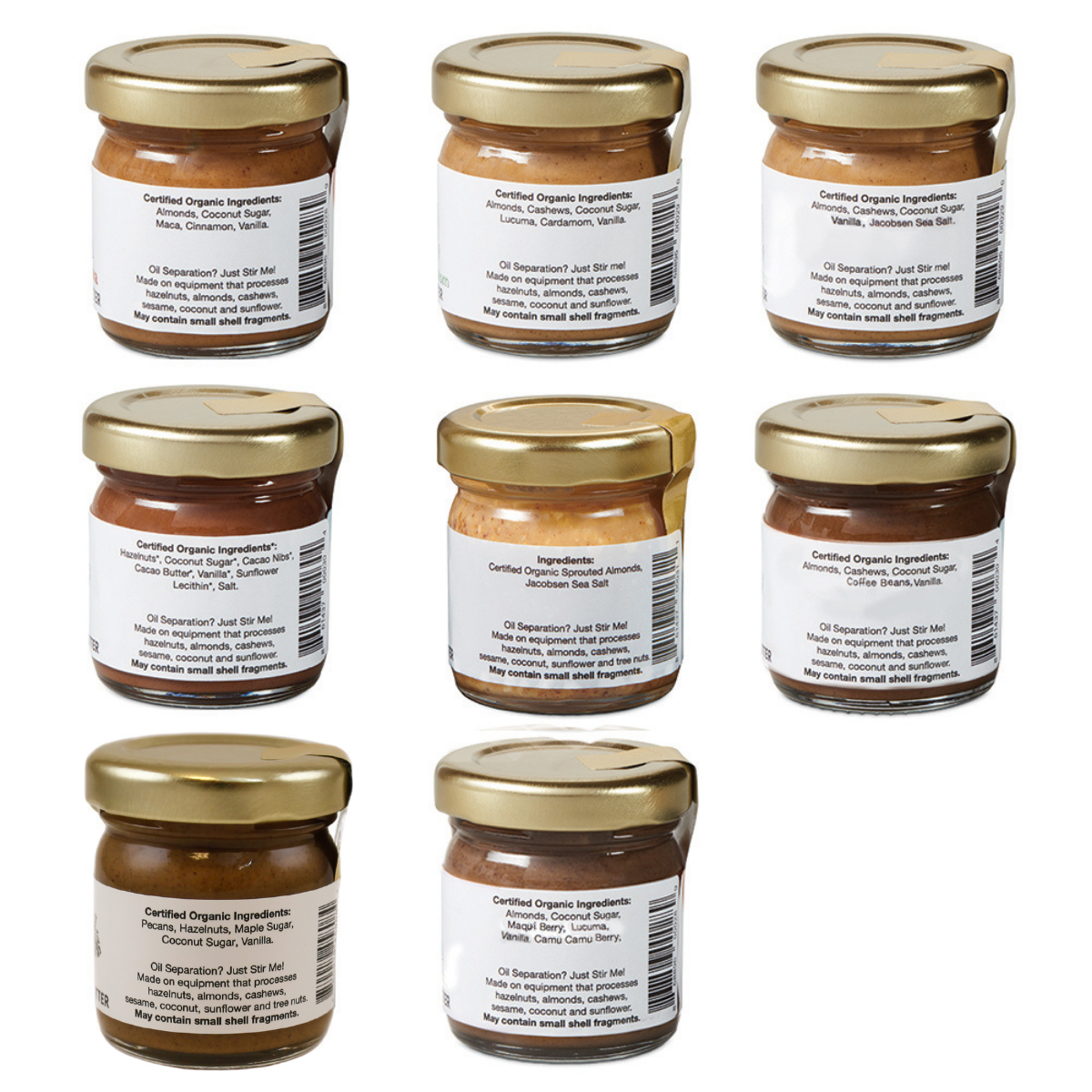JEM Organics – wholesale Nut butter – JEM Nut Butters 8 Pack Gift Box/Sampler Pack  1.27oz jars2