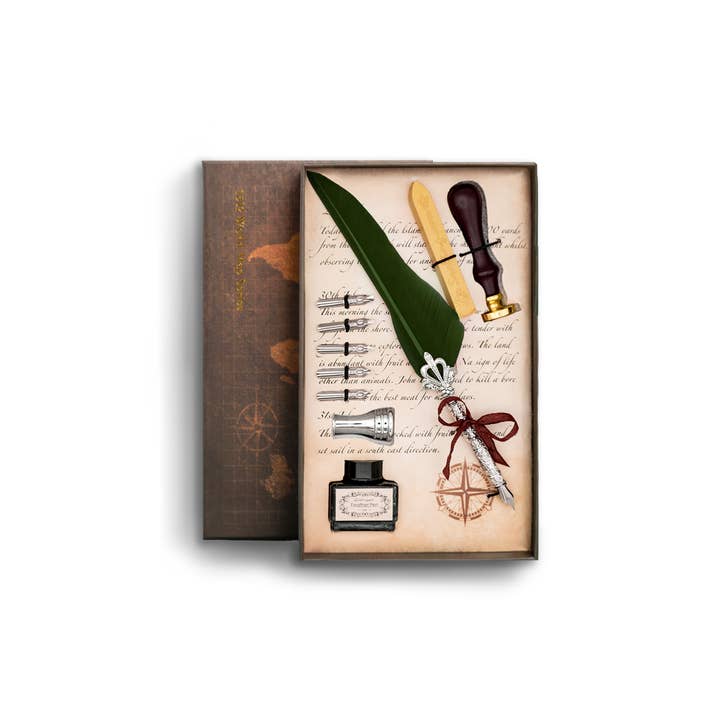 Quill Pen Delux Gift Set - Green for wholesale by Mad Witch Ltd