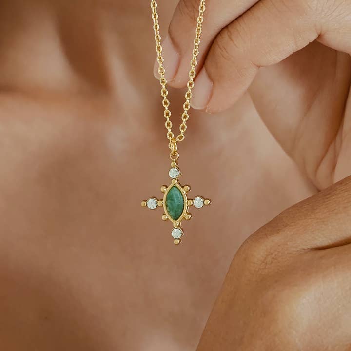 Natural African Jade Faceted Cross Pendant Necklace for wholesale by Vachana