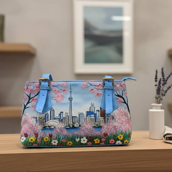 Sac à main en cuir véritable avec poignée supérieure peint à la main – Bleu GTA pour la vente par Alta Quero